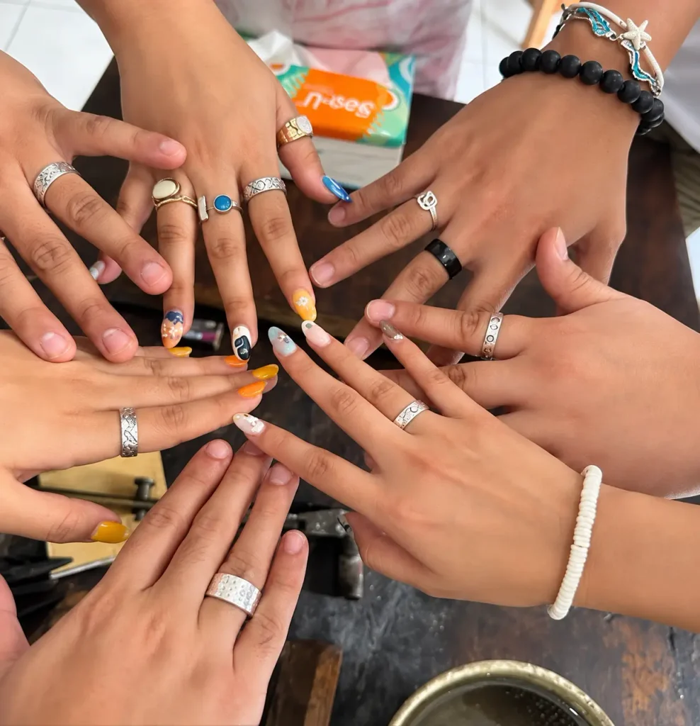 Handmade silver jewelry created during a Silver Class Ubud workshop