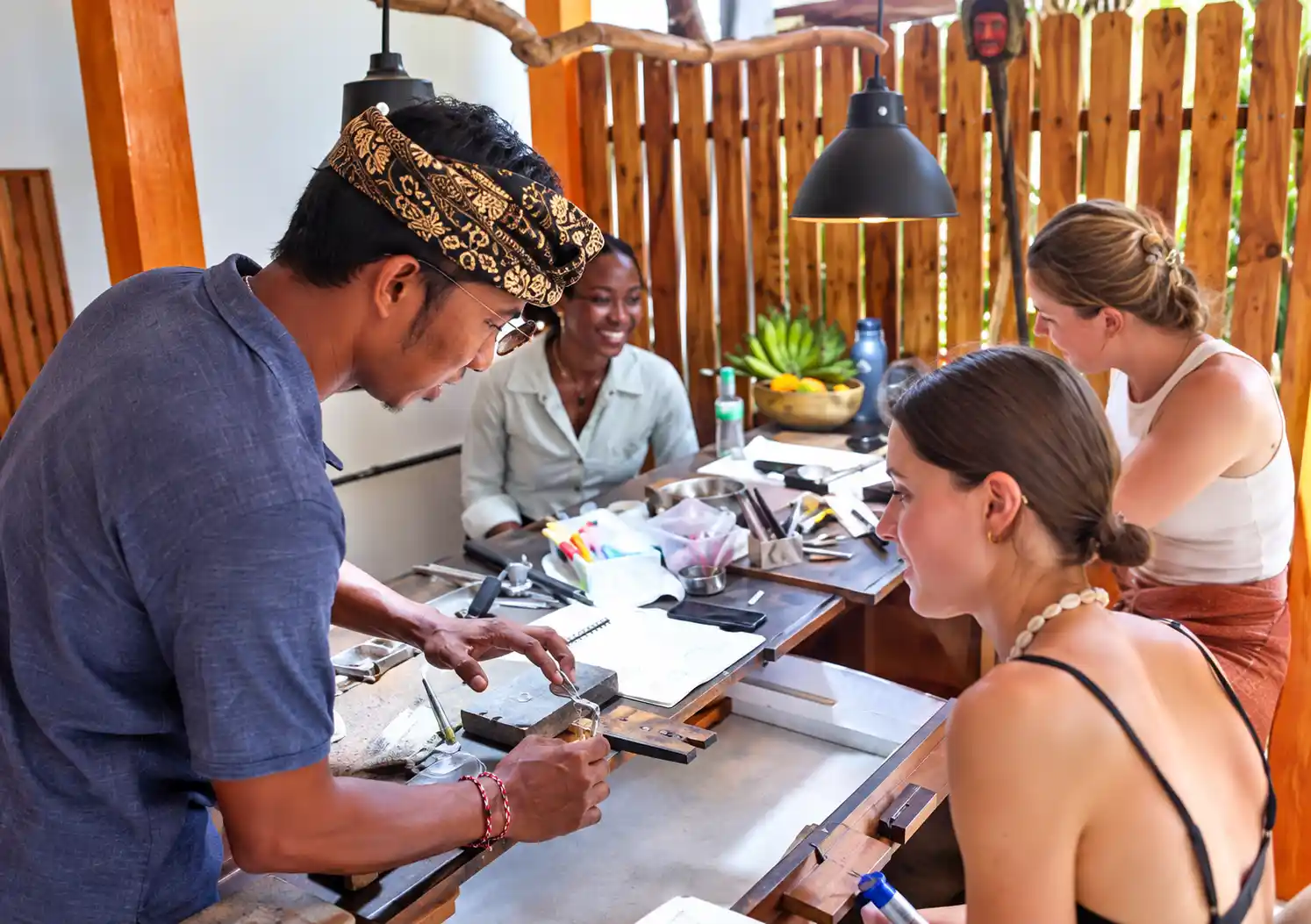Dewa with guests during a Bali experience