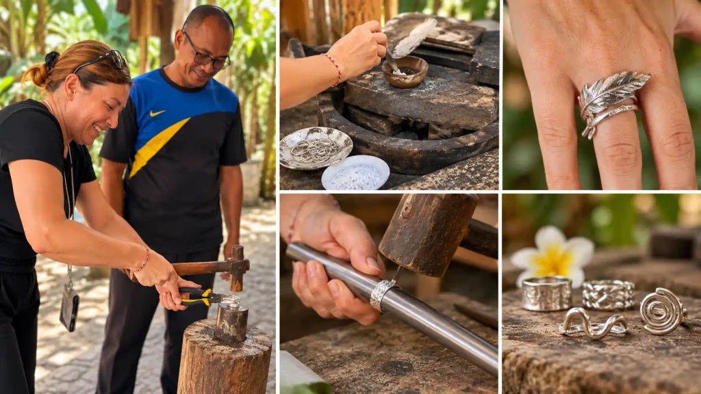 Guests making silver jewelry during a workshop in Ubud, Bali