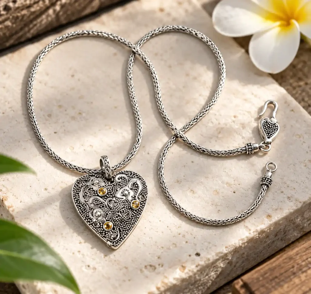 Silver pendant jewelry created during a Ubud workshop